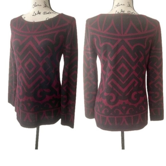 SOPHISTICATED CASHEMERE PULLOVER KNITTED SWEATER SYMETRIC GEOMETRIC PATTERN SZ S - Picture 2 of 16